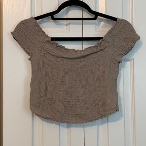 Tan off the shoulder tank